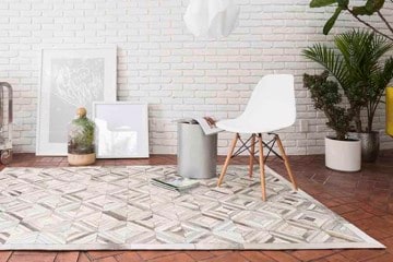 Loloi Promenade Rustic Modern Diamond Ivory Grey Cowhide Rug