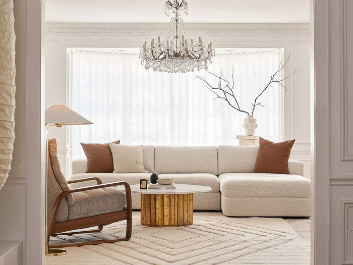 American Leather white Matteo sectional with accent pillows