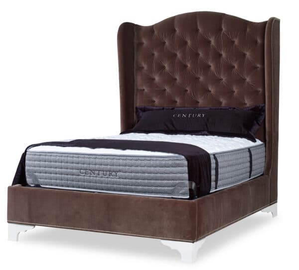 Fully Upholstered Queen Wing Bed with Tall Headboard