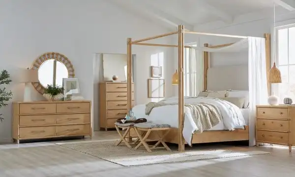 Retreat Pole Rattan Poster Bed with Canopy