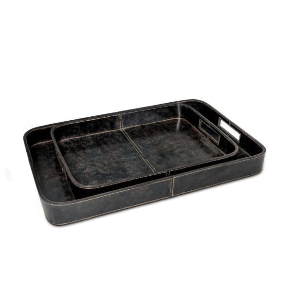 Derby Rectangular Leather Tray Set