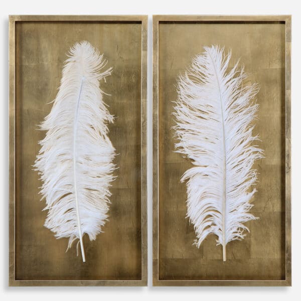 White Feathers Shadow Boxes, Set of 2