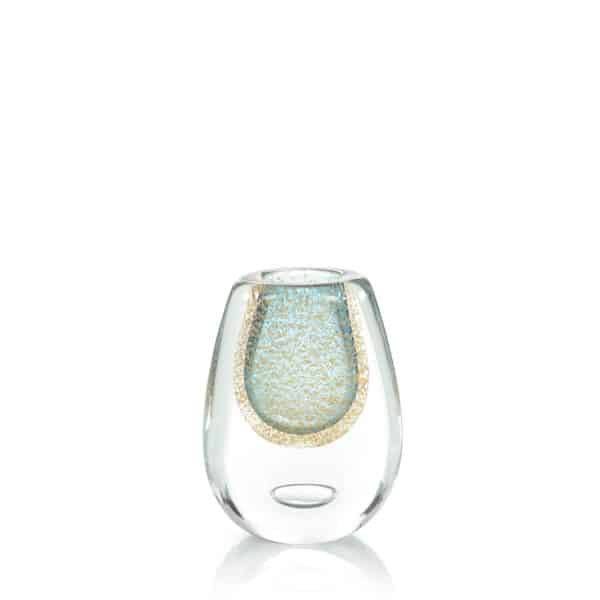 Gold Flecked Blue Hand Blown Glass Vase III