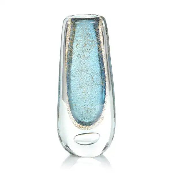 Gold Flecked Blue Hand Blown Glass Vase I