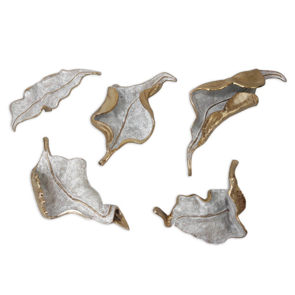 Iridescent Curling Leaves Wall Sculptures, Set of 5