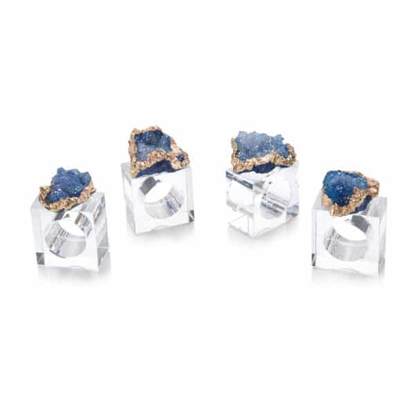 Blue and Gold Geode Napkin Rings, Set of 4
