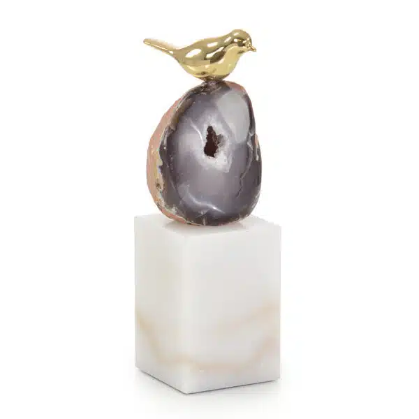 Large Agate Roost Sculpture on Marble Base