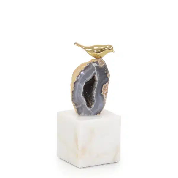 Small Agate Roost Sculpture on Marble Base