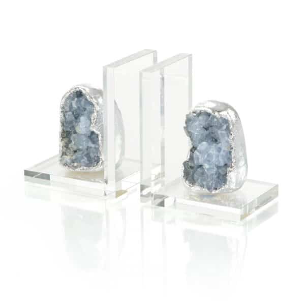 Silver Geode Bookends, Set of 2