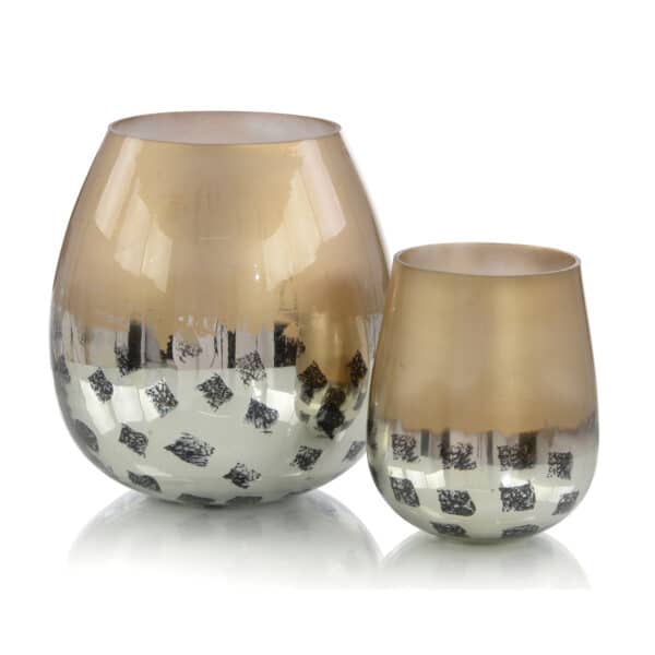 Gold and Black Deco Dots Glass Vases, Set of 2