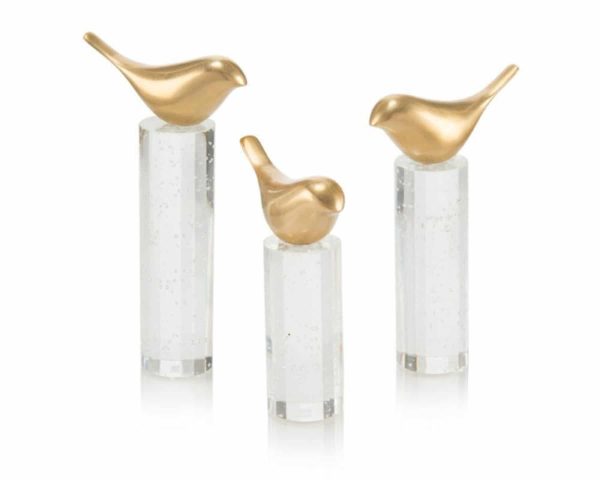 Perched Brass Birds, Set of 3