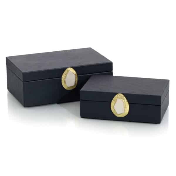 Midnight Blue Leather Boxes, Set of 2