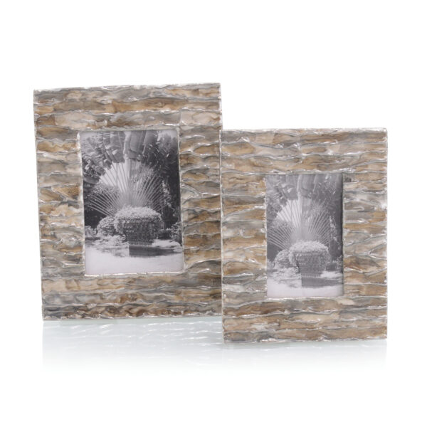 Cream and Brown Enameled Photo Frames, Set of 2