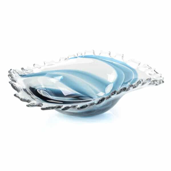 Hand Blown Blue and Clear Glass Bowl