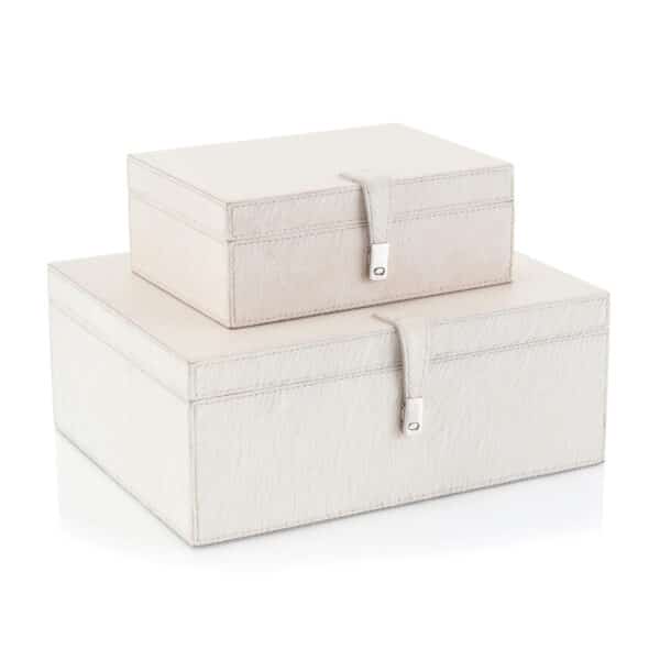 Cream Leather Boxes, Set of 2