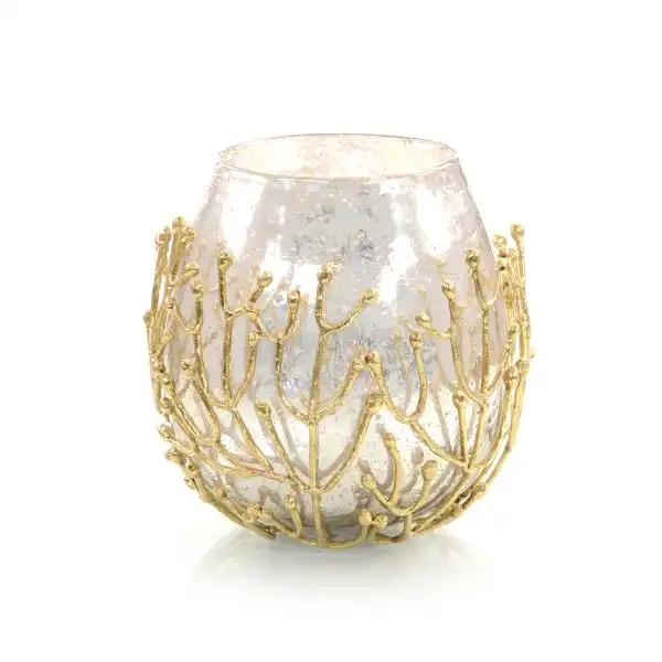 Brass Twig and Mirrored Glass Bowl