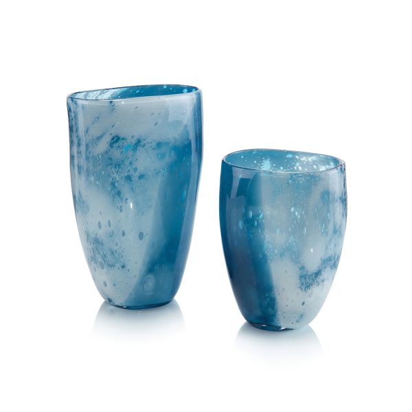 Skies of Blue & Clouds of White Glass Vases, Set of 2