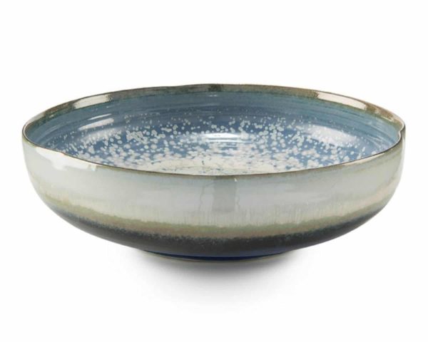 Reactive Blue and Cream Shallow Bowl