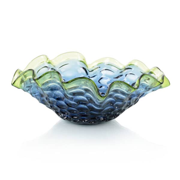Royal and Emerald Hand Blown Glass Bowl