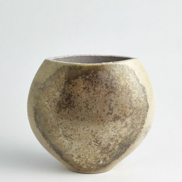 Golden Raku Flat Round Vase