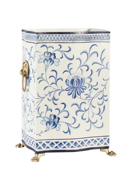 Blue & White Wastebasket