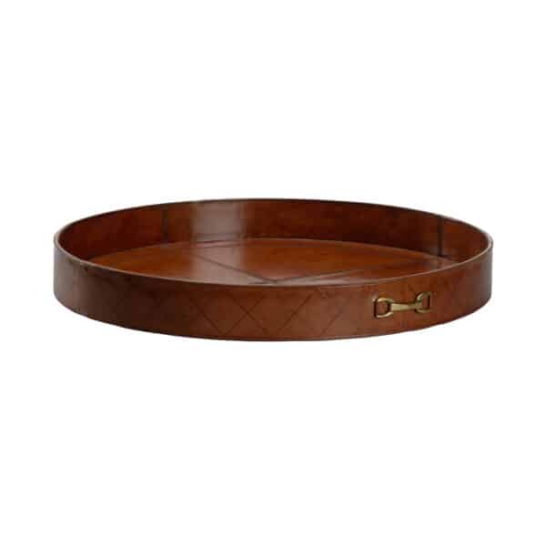 Leather Round Tray with Metal