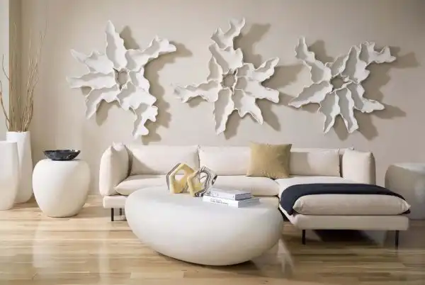 Cast Carved Root White Stone Wall Art