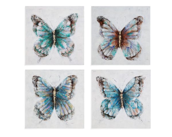 Metallic Butterflies Framed Canvas, Set of 4