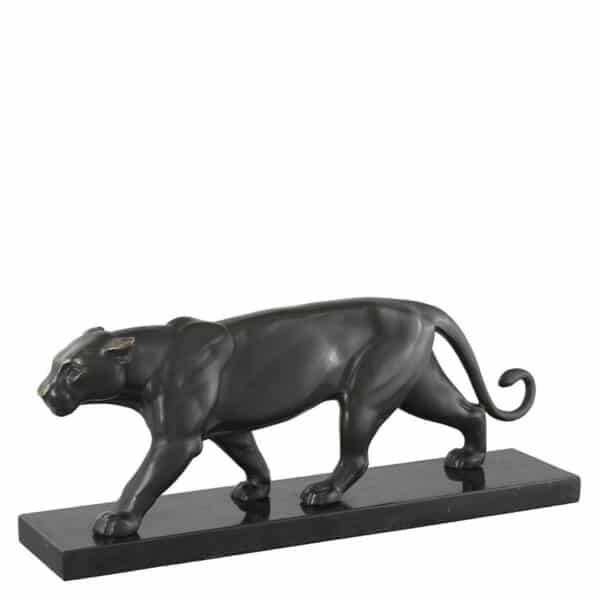 Bronze Patina Panther on Marble Base