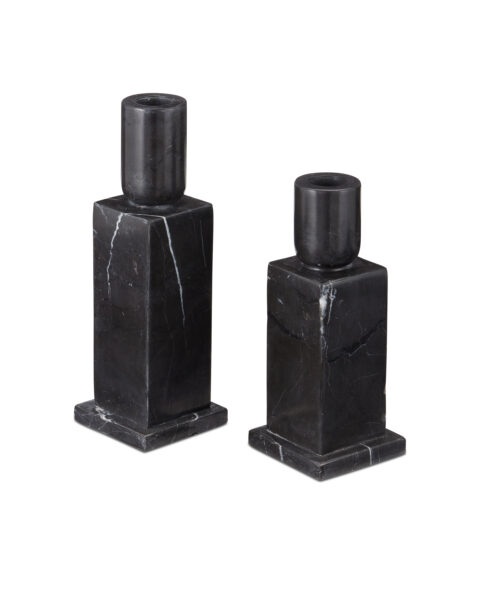 Lithos Black Candle Holder, Set of 2