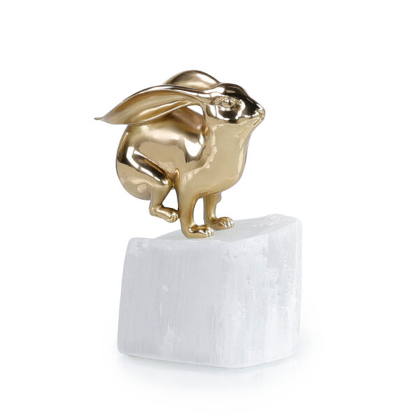 Brass Bunny Sculpture on Selenite