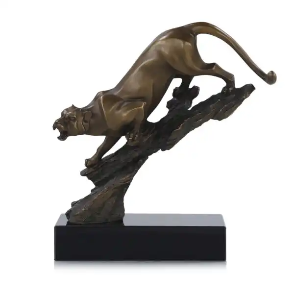 Perched Predator Sculpture on Marble Base