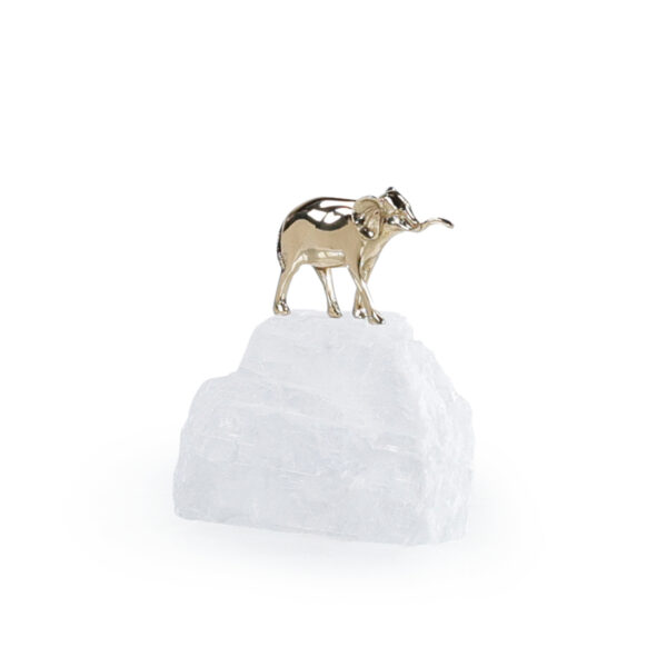 Brass Elephant Sculpture on Selenite III