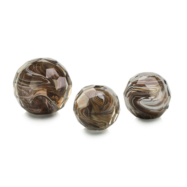 Amber Cut Glass Orbs, Set of 3