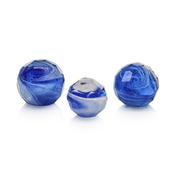Blue Cut Glass Orbs, Set of 3
