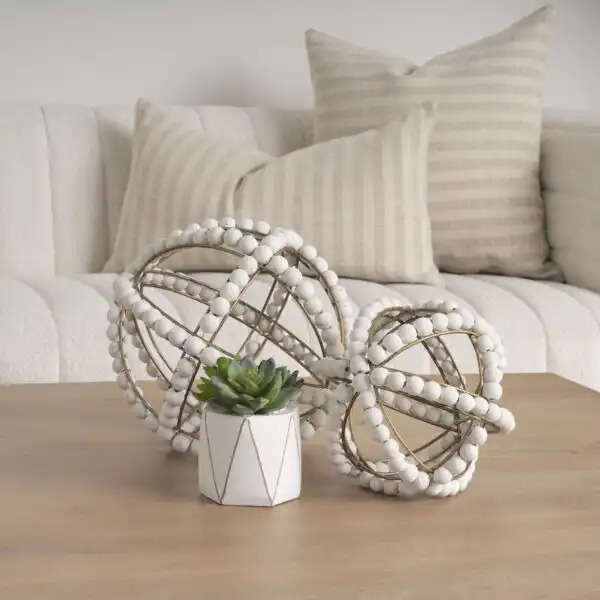 Espanlade Small White Wooden Beaded Orb