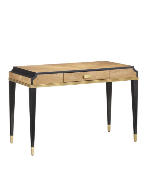 Kallista Writing Desk - Taupe, Caviar Black, Polished Brass, Black