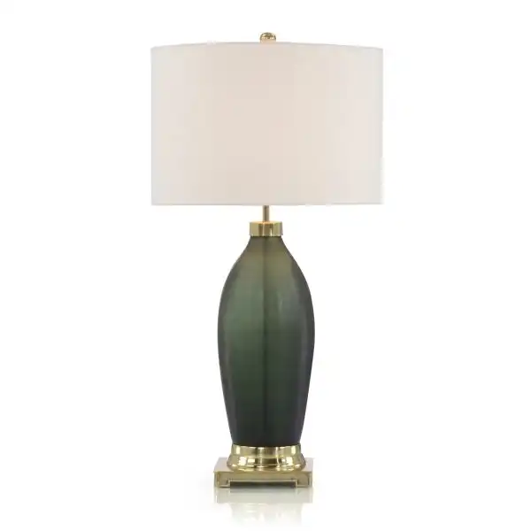 Emerald Green Etched Glass Table Lamp