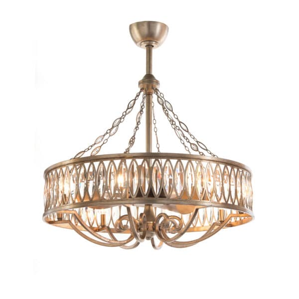 Marquise Crystal Eight Light Pendant with Fan