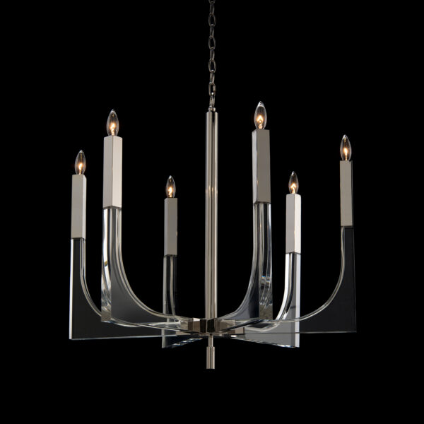 Acrylic and Nickel Six Light Chandelier
