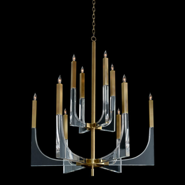 Acrylic and Brass Ten Light Chandelier