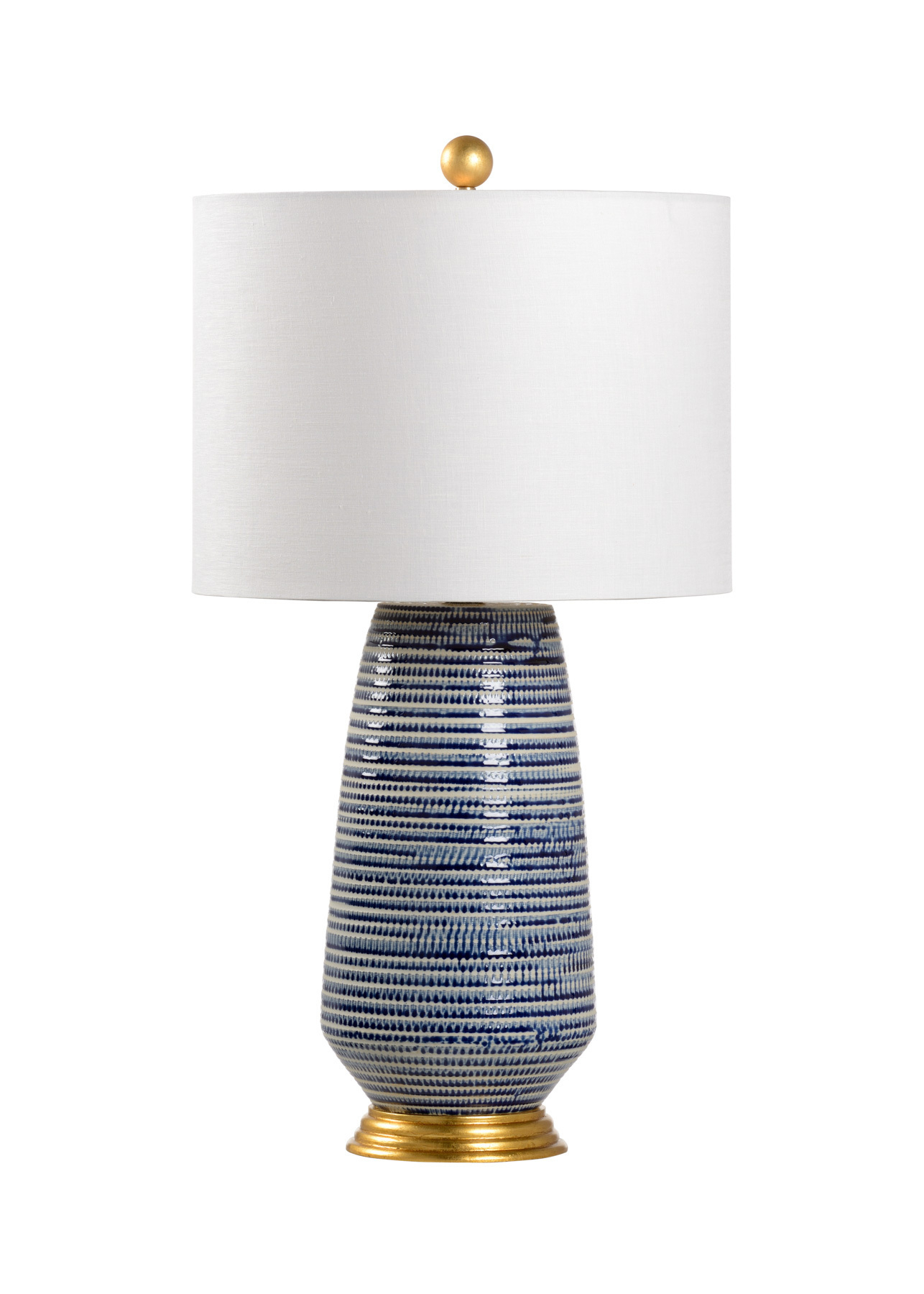 Hive Lamp - Blue, White Glaze, Antique Gold Leaf