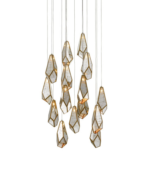 Glace Mirror Fifteen Light Multi-Drop Pendant