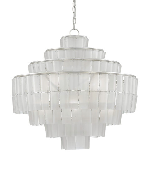 Sommelier Chandelier - Opaque White, Contemporary Silver Leaf