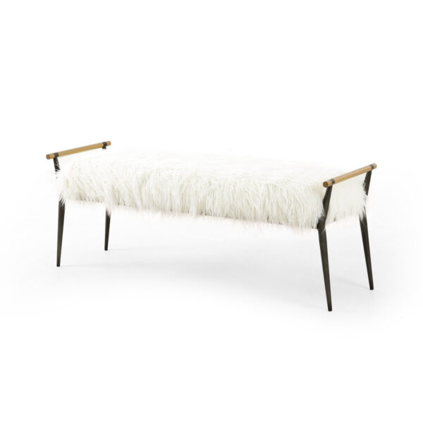 Charlotte Bench - Mongolian Cream Fur, Carbon Black, Toasted Oak