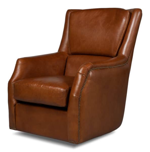 Baker Leather Swivel Chair
