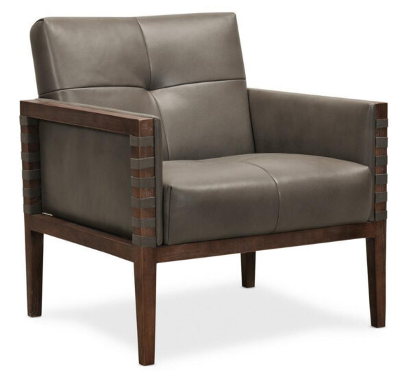 Carverdale Leather Club Chair - Maddie Grey, Dark Hickory