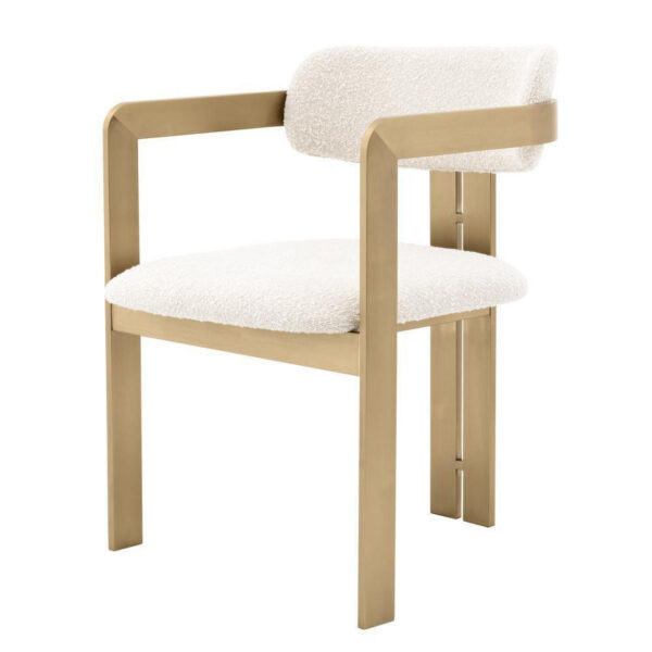 Donato Dining Chair - Brushed Brass, Boucle Cream