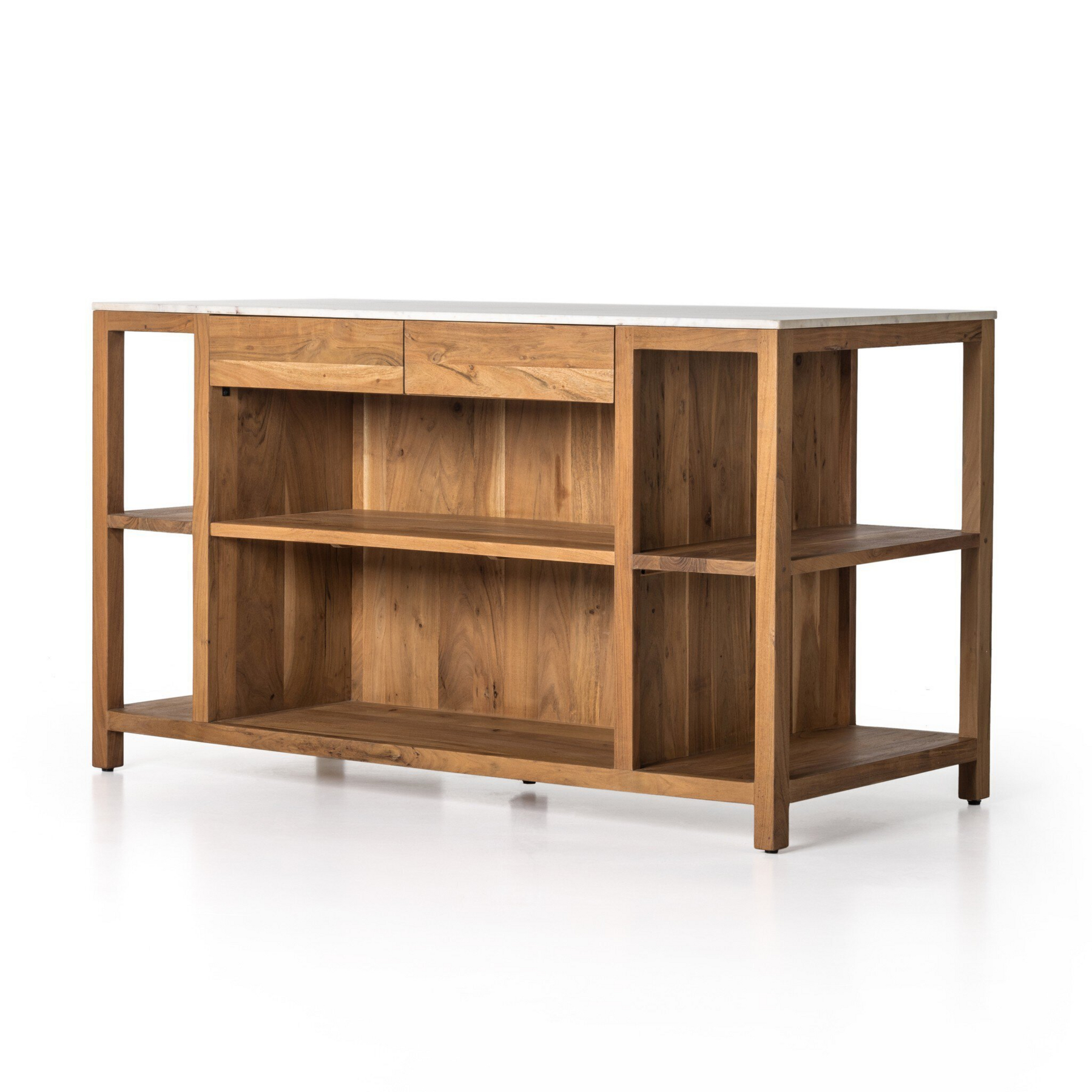 Indira Kitchen Island - White, Smoked Acacia