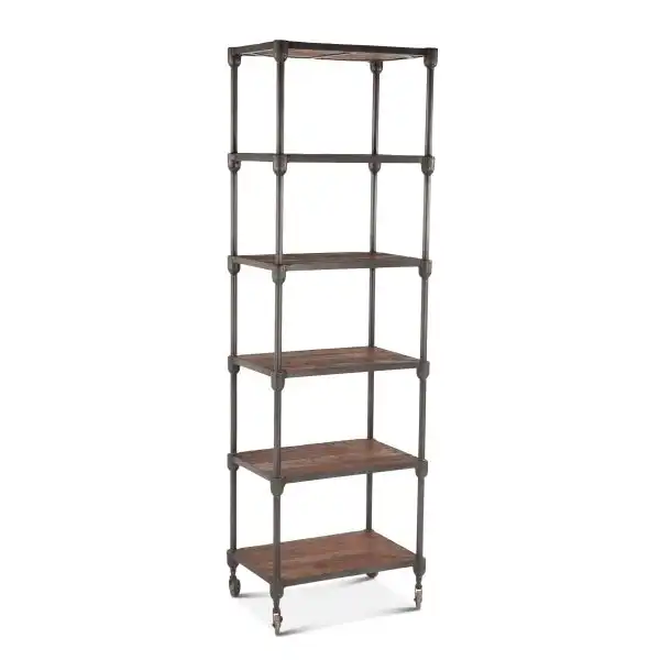 Industrial Teak Wide Bookshelf
